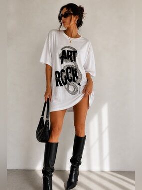 Roberto Cavalli Oversized White Tee Crystal Embellished Snake Motif - Italy 48